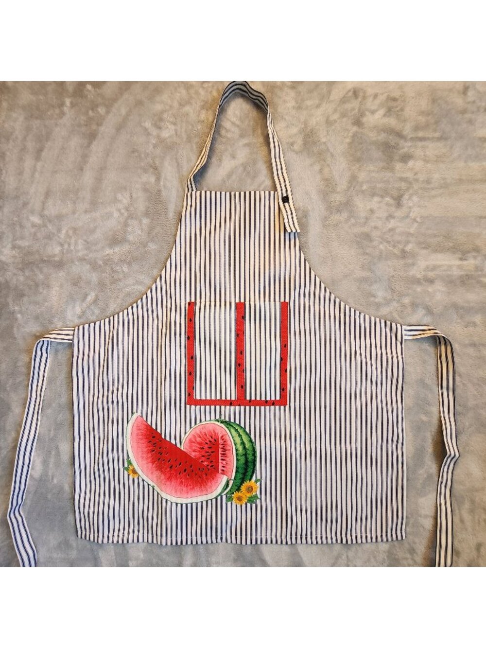 Full Apron Watermelon Striped Pocket Tie Back Adjustable BBQ Cooking 4th of July
